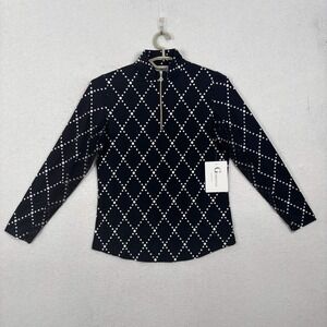 G Lifestyle Top Shirt 1/4 Zip M Black Diamond Polka Dot Golf Tennis UPF 50+ NWT